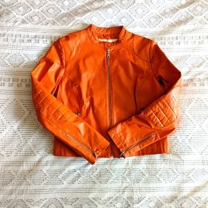 Wilsons Leather Maxima Orange Bomber Biker Leather Jacket Large